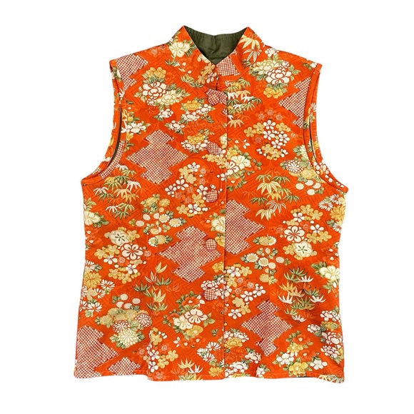 Vintage Asian Orange Floral Sleeveless Top - Picture 3 of 9